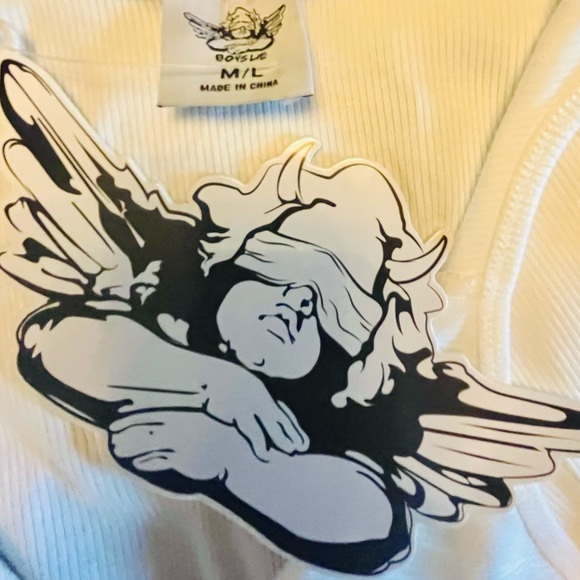 NWT Boys Lie White Ribbed Tank Top Size M/L Crop Top Rhinestone adjustable strap - Picture 11 of 14